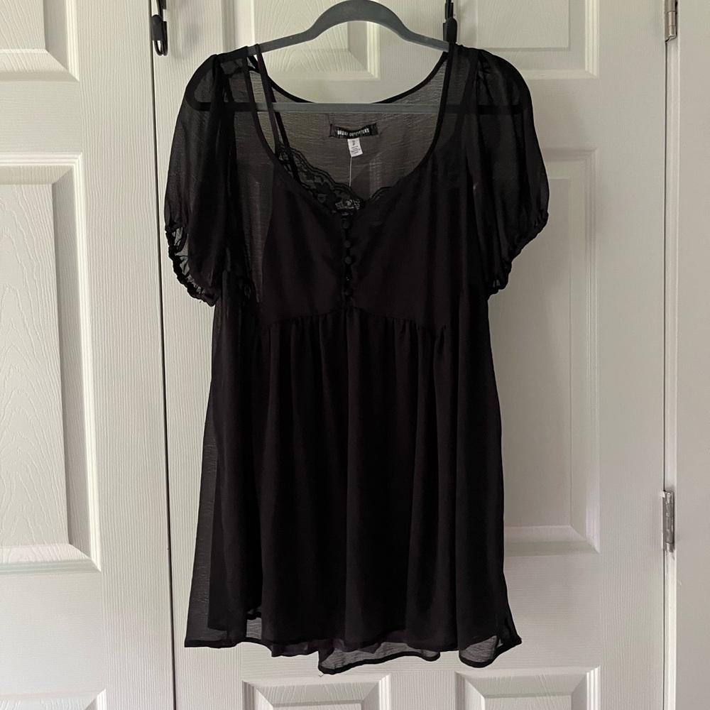 UO Black Cecilia Chiffon Babydoll Mini Dress Small
